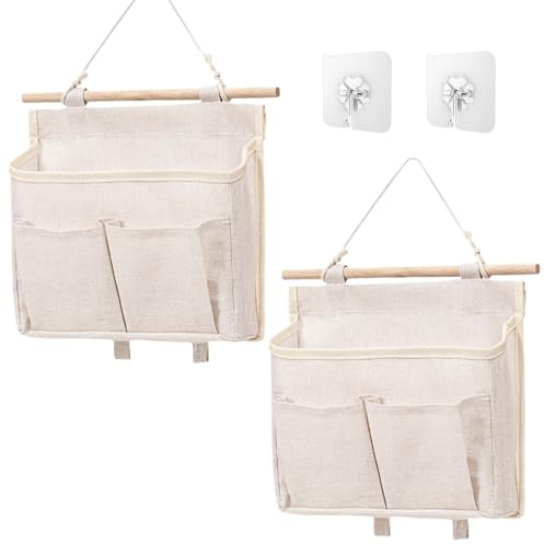 Aufbewahrung Hängend, 2 Stück hängeorganizer tür Organizer Hängend, Hohe Kapazität Hängeaufbewahrung Faltbarer Hängende Aufbewahrung 3 Fächer für Wand Badezimmer Zuhause Schlafsaal Büro (Beige)