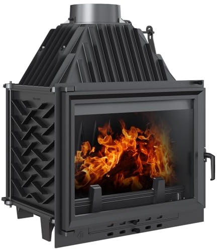 KRATKI Zuzia Eco Holzkamin Kamineinsatz mit Lufteinsatz Niedrigere C02-Emission BImSchV 2-konform 12 kW Thermischer Wirkungsgrad 81% Stahl und Gusseisen Kaminkassette für Offenen Kamin ECODESIGN