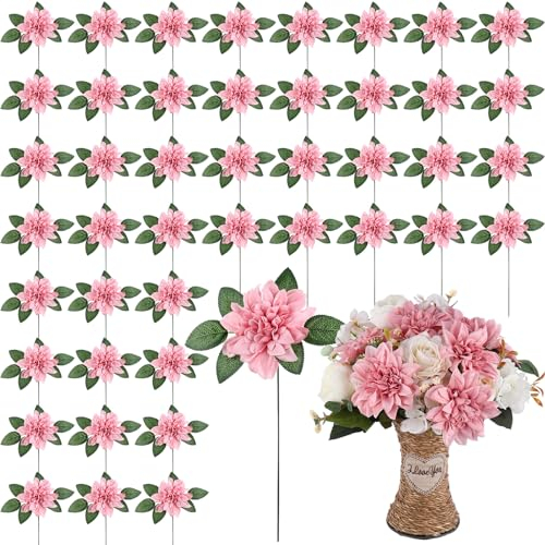 XunYee Künstliche Hochzeits-Dahlien-Blumen, Seiden-Dahlien mit Stielen und grünen Blättern, künstliche Flora-Dekoration, künstliche Dahliensträuße für selbstgemachte Brautparty, Hochzeit, Party,