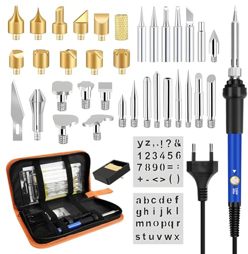 Brandmalerei Lötkolben Set, Temperatur Einstellbar 200~450 ℃ | 2 in 1 Lötkolben Holzbrennstift mit Tragetasche, 60W Elektrischer Lötkolben Set für Holz, Skulptur Holzbrandmalerei