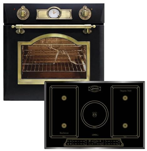 Kaiser Herd Set EH 6355 Em + KCT 7797 FI Em, Elektro Backofenset, Autark, 79L, Einbau Backofen, 8 Funktionen + Retro Einbau Induktions Kochfeld 77 cm, Schwarz Glas, Induktionsherd Set