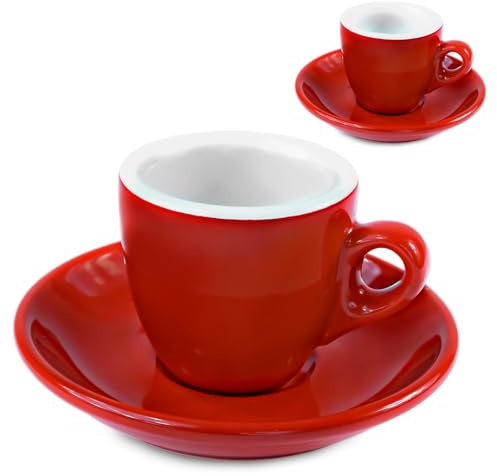 MY Obsession Espressotassen Set, 56 ml – extra dickwandig, italienisches Design, Premium Geschenkverpackung, Porzellan, 2er-Set Rot/Weiß