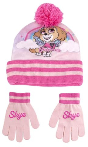 PAW PATROL Mütze und Handschuh Set Mädchen und Jungen Wintermütze Bommelmütze Winterhandschuh