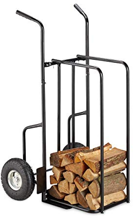 Relaxdays XL Kaminholzwagen Metall, Brennholzkarre mit 2 großen Rädern, bis 200 kg, Transport & Aufbewahrung, schwarz