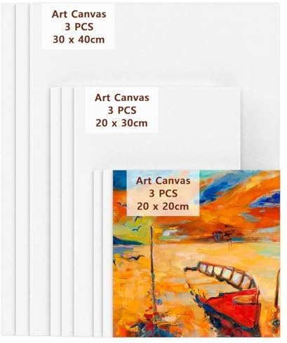 Koncci Leinwand zum Bemalen - 9 Stück (20x20, 20x30, 30x40 cm) | Leinwand Set aus Baumwolle, Multi-Größen Canvas Panels for Painting, Leinwände für Acrylfarben Anfänger Studentin Künstlerin