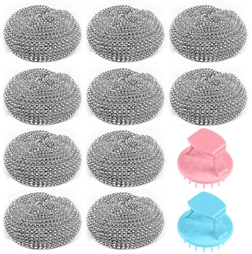 Rynvarl 10 Stück Edelstahl Spiralschwämme mit Griff – rostfreier Topfreiniger, Küchenreiniger, Stahlschwamm, Scheuerspirale für Pfannen, Töpfe & Grill