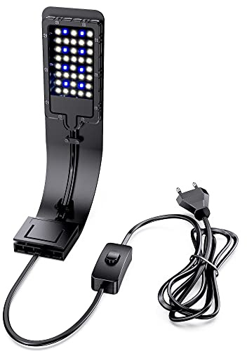 NICREW LED Aquarium Beleuchtung Leuchte Clip, Ultradünnes Aquarienleuchte mit Weiß und Blaulicht, 40 LED Aquarium Licht, Schwarz