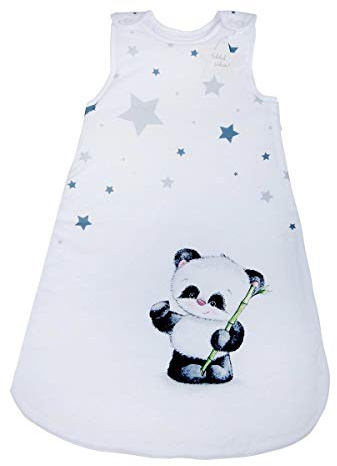Herding Baby Best Baby-Schlafsack, Panda Motiv, 90 cm, Seitlich umlaufender Reißverschluss und Druckknöpfe, Weiß