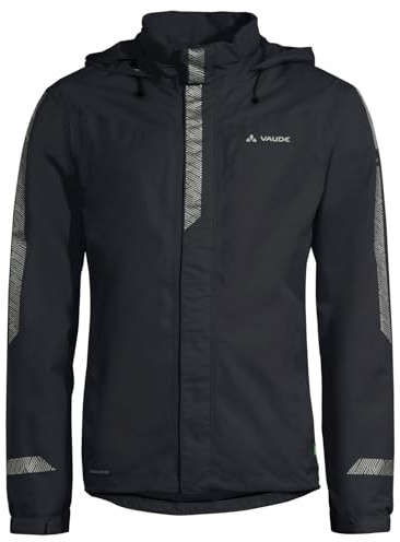VAUDE Herren Regenjacke Men's Luminum Jacket II, mit Sicherheitsplus durch erhöhte Nacht-Sichtbarkeit für Radfahrer, wasserdicht, winddicht und atmungsaktiv, black, L