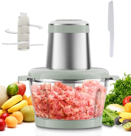Zerkleinerer Küche Elektrisch, ESoundvol 400W Motorleistung aus Reinem Kupfer, Elektrischer Multizerkleinerer mit 2 l Glasschüssel und 4 Scharfen Edelstahlklingen für Fleisch/Gemüse/Nüsse/Babynahrung