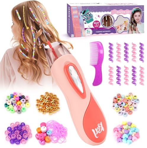 Haarperlen Haarschmuck Mädchen, Geschenk für 5 6 7 8 9 10 Jahre Mädchen | Kinder Spielzeug Haarflechtmaschine Geburtstagsgeschenk 5-12 Jahre, DIY Haarperlen Flechthilfe Haardekorations Set