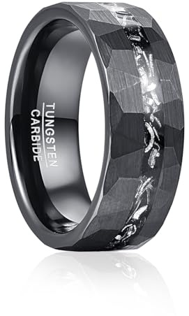 Vakki 8mm Schwarz Wolfram Ring für Herren Damen Gehämmert, strukturiert, Meteorit, für Ehering, Hochzeitstag, Geburtstag, Größe 67.2(21.4)