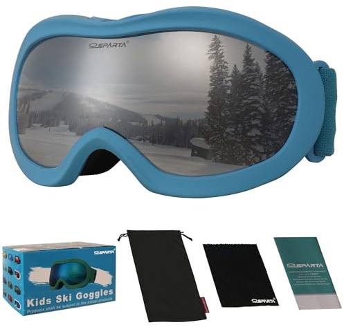 OUTDOORSPARTA Kinder Skibrille Helm Kompatible Snowboardbrille für Jungen und Mädchen Kleinkind Alter 3-14 mit 100% UV-Schutz (13. Blauer Rahmen, Vollinse Gespiegelt Silber)