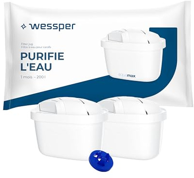 Wessper Wasserfilter kartusche, Filter mit Aktivkohle und Ionenaustauscherharz, zusätzlicher PIN kompatibel mit Brita-Kanne, Ersatzfilter für kanne von Dafi, Wessper, Aquaphor, Philips - 2 Stück