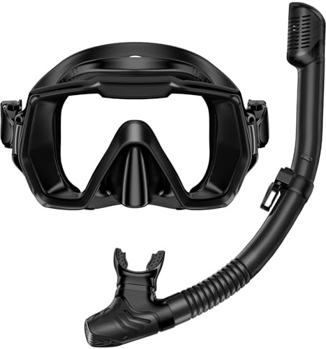 Schnorchelset Erwachsene Schnorchelausrüstung Anti-Leck und Anti-Beschlag gehärtete Glaslinse Panoramablick Schwimmmaske Trockenschnorchel-Kit für Schnorcheln Tauchen mit Tragetasche Schwarz