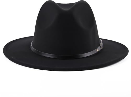 ericotry Klassischer Fedora-Hut mit Gürtelschnalle, breiter Krempe, Kirchenhut, Derby-Kappe, Jazz-Mütze, Trilby-Kappen für Männer und Frauen, Hochzeit, Party, Talent, Show