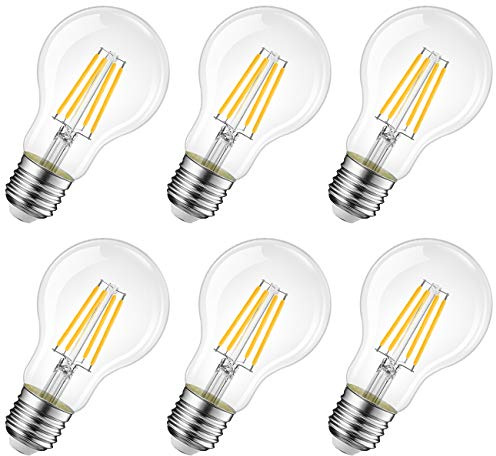 LVWIT LED Lampe E27, 470 lm, warmweiß 2700K, ersetzt 40 Watt, Classic Kolbenform Filament, klar (6er Pack)