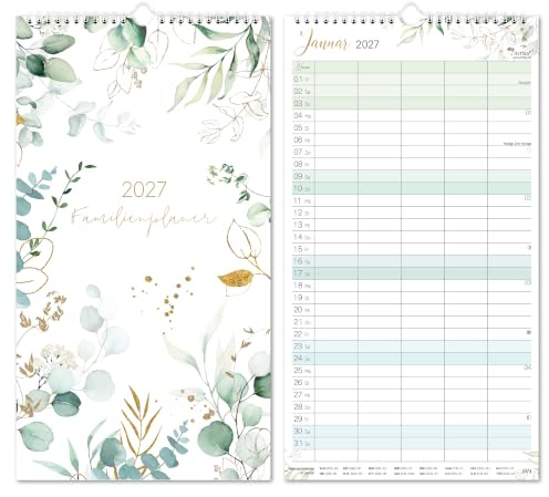 Familienkalender 2027 5 spalten, Blätter | Familienplaner 2027 Wandkalender von Januar 2027 bis Dezember 2027, 43.4 x 23.5 cm