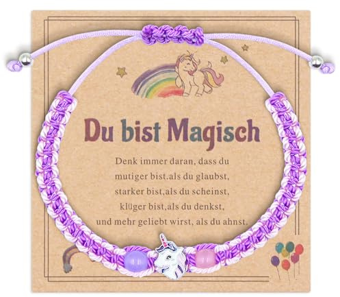 Urtioty Einhorn Armband für Mädchen, verstellbares geflochtenes Kinderarmband mit Grußkarte, süßes Freundschaftsarmband als Geschenk zum Geburtstag für Kinder 3-12 Jahre