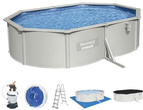 Bestway Hydrium Stahlwandpool Komplett-Set mit Sandfilteranlage 500 x 360 x 120 cm, grau, rund