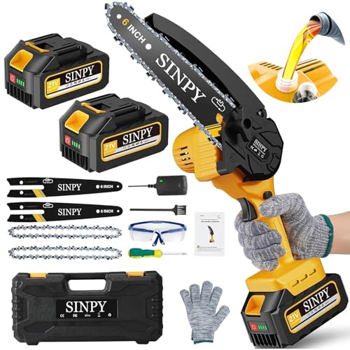 SINPY Akku Kettensäge 2x4000mAh 6 Zoll, Mini Kettensäge mit Akku Handkettensäge Elektro Motorsäge Elektrische, Handkettensäge Akku für Gartenscheren,Geschenke für Männer,Weihnachtsgeschenke für Männer