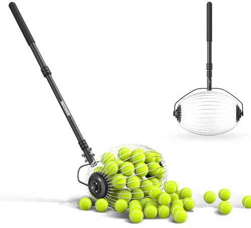NEEWER Tennisballbehälter, 30-58/77-148cm Teleskop Ballaufnehmer, Rollender Sammelkorbhalter für Tennisbälle, Trainingszubehör und ausrüstung, TB01S
