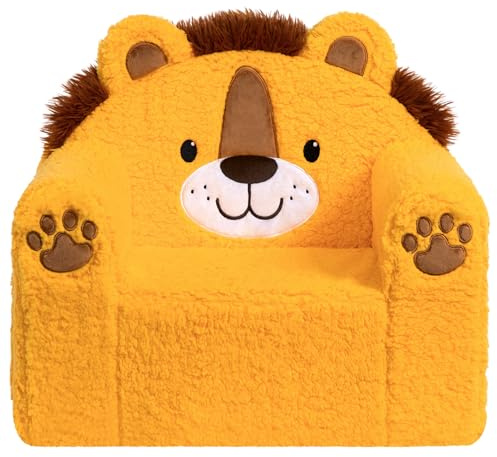 BEJOY Kindersofa Ultraweiches Kuschel-Schaumstoff kindersessel, Einzelsitz Sherpa Lesecouch für Jungen und Mädchen, Gelber Löwe