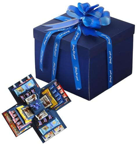 Pasdrucn Überraschung Box Mit Klebeband Und Band, 5-lagige Kreative Explosions-Geschenkbox, DIY Handgemachte Überraschung Box Für Valentinstagsgeschenke, Geburtstag, Hochzeitstag (Blau)