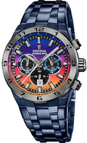 Festina Herren Uhr Analog aus Edelstahl 316L Blau - Quarzwerk - Chronograph - Kalender - Widerstandsfähiges Mineralglas - Wasserdicht bis 10 ATM F20709/1 Special Editions
