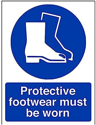 vsafety 41085 an-r Schutz Schuhe zu tragen, Pflicht Schutzbekleidung Zeichen, starrer Kunststoff, Hochformat, 150 mm x 200 mm, blau