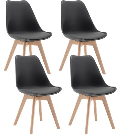 WOLTU Esszimmerstühle 4er Set, Skandinavische Küchenstühle Retro Design, Sitzfläche aus Kunstleder, mit Massivholz Beinen, bis 150 kg belastbar, Grau