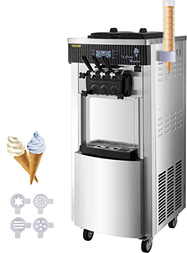 VEVOR Speiseeisbereiter Stehende Kommerzielle Softeismaschine Eismaschine Ice Cream maker 220V Edelstahl Maschine mit Eikegel