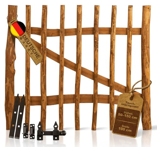 BOOGARDI Gartentor Holz imprägniert in 14 Größen · Garten Tor für Staketenzaun 120 cm hoch · Holztor Haselnuss Bauerntor Zauntor · Gartentür 100 cm breit (3-5cm Lattenabstand)