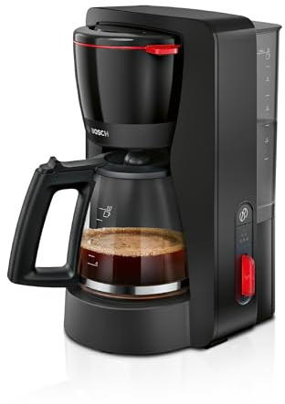 Bosch Filterkaffeemaschine MyMoment TKA3M133, Glaskanne 1,25 L, für 10-15 Tassen, 60min Warmhaltefunktion, Tropfstopp, schwenkbarer Filterträger, Entkalkungsprogramm, 1200 Watt, Schwarz matt