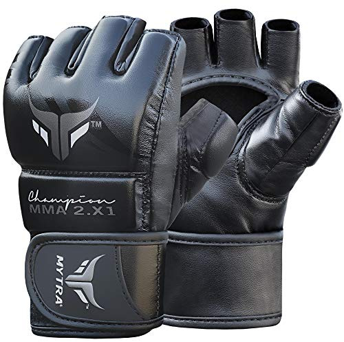 Mytra Fusion Kids/Junior MMA Gloves Champ 2.1 X Grappling Mix Martial Arts (Black, X-Small)