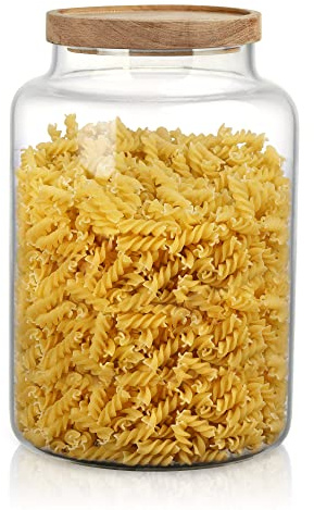 Joeyan 4.5L Vorratsdosen Glas mit Holzdeckel aus Akazie - Vorratsgläser aus Borosilikatglas für Mehl Müsli - Große Vorratsglas für Küche, Waschküche