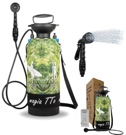 magia TTo Tragbare Campingdusche mit Handpumpe, 8 L [Ohne Strom] – Camperdusche für Reisen, Strand, Surfen, Wandern, Hunde und Haustiere – Einfach zu transportieren, ideal für die Outdoor-Hygiene