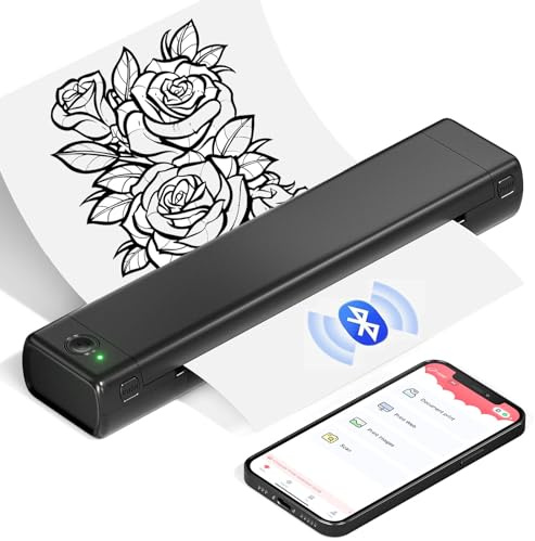 COLORWING A4 Mobile Drucker,Thermodrucker mit Bluetooth,Tragbarer Drucker für Handy und Tattoo,Unterstützt A4 Thermopapier und Tattoopapier,Kompatibel mit Android iOS Mac