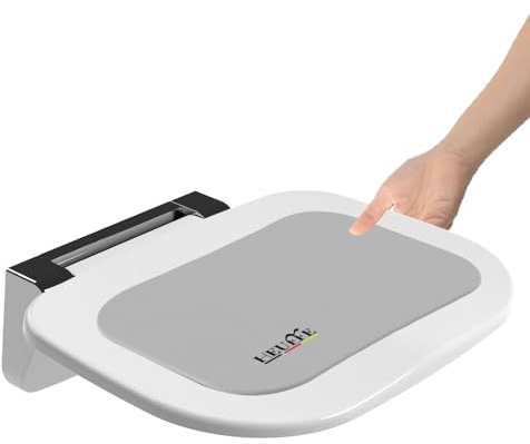 Heuffe Ultradünner Ergonomischer Klapp-Duschsitz Wandmontage - 180kg Schwerlast, Anti-Rutsch Bade-Hocker für Senioren & Behinderte, Weiß