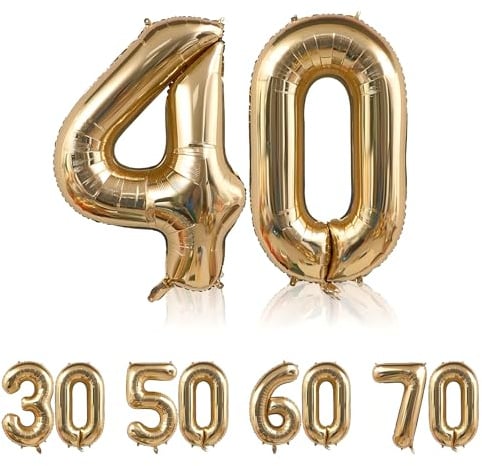 Zahlen Luftballon 40 Gold- Riesenzahl Folienballon 40 Geburtstag 107CM, Luftballon 40 Geburtstag Frauen Mann - Nummer40- Fliegt Mit Helium-40 Zoll für 40.Geburtstagsparty 、Hochzeit Jubiläum Party