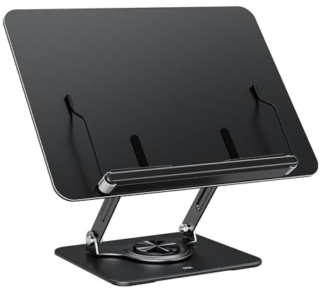 Auvo ABS01 Buchständer zum Lesen, Verstellbarer Buchhalter mit 360° drehbarer Basis, Multifunktionaler Präsentationsständer für Rezepte, Notenblätter, Zeitschriften, Tablets, Schwarz