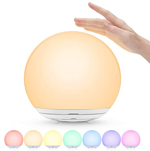 Nachtlicht Kinder,USB Aufladbare Stilllicht Baby mit RGB,Berühren Nachttischlampe Dimmbar Warmen Licht & 7-Farben-Licht, Touch&Switch-Steuerung, Timmer für Baby,Kinderzimmer,Camping,Geschenk