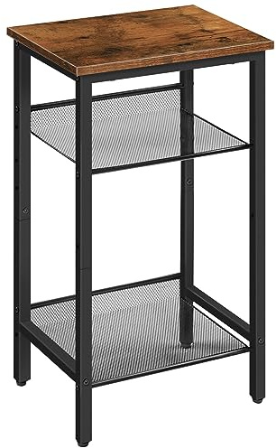 HOOBRO Beistelltisch, Telefontisch mit 2 verstellbaren Gitterablagen 38 x 28 x 74 cm, Sofatisch, Kaffeetisch, Industrie-Design, Dunkelbraun-Schwarz EBF01DH01G1