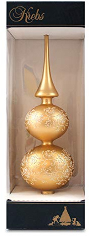 Krebs Glas Lauscha Christbaumspitze Gold matt mit Golddekor