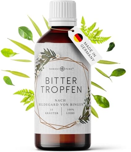 Bitterstoffe Tropfen mit praktischem Dropper-Verschluss | 100ml Bittertropfen nach Hildegard von Bingen | 15 Bitterkräuter