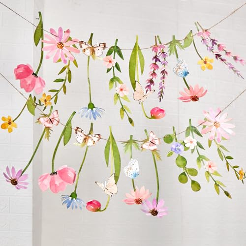Easy Joy Blumengirlande,Papierblumen Deko,Pastell Gänseblümchen Banner mit Schmetterling,Zimmer Deko Aesthetic,Papierblumen Zum Aufhängen für Gartenparty,Geburtstagsdeko Mädchen,Hochzeit,Babyparty