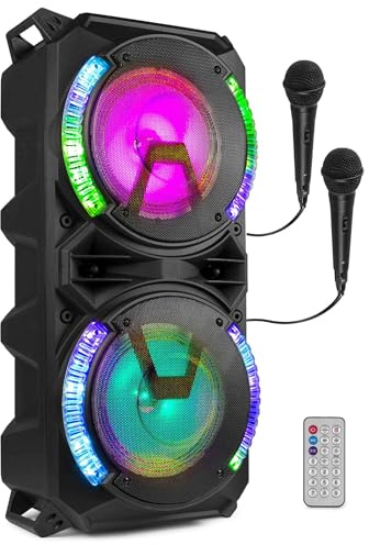 Fenton LIVE280 Karaoke Anlage mit 2 Mikrofonen, Akku - 900W, LED Partybox Bluetooth Lautsprecher Groß, Musikbox Groß, Mobiler Party Lautsprecher, Karaoke Maschine, MP3 - USB - SD - Schwarz