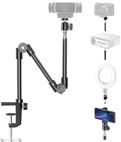 KDD Webcam Halterung mit Magic Arm Handyhalter, 22 Kamera Halterung Tisch & Tischstativ Kamera für Projekto Ringlicht Logitech C920 C930e C920S C922 C615 C960 Brio Gopro Hero 8 7 6 5(1/4'' Gewinde)
