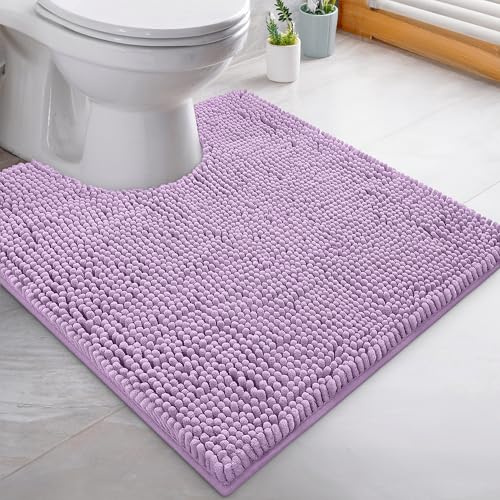 LuxKosox Luxus Shaggy WC-Vorleger U-Form Kontur Teppiche für Bad, weich und bequem, maximale Saugfähigkeit, trocknet schnell, rutschfest, maschinenwaschbar 20 x 20 lavendel