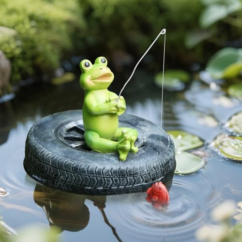 FONDUO Miniteich Deko Schwimmende Froschfiguren Für Draußen, Teichdekoration Garten, Ornamente Für Gartenteiche Balkon Terrasse, Geschenke Für Angler